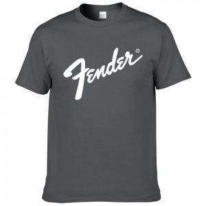 Футболка с принтом Fender. Цвет серый. Буквы белые. Размер S.